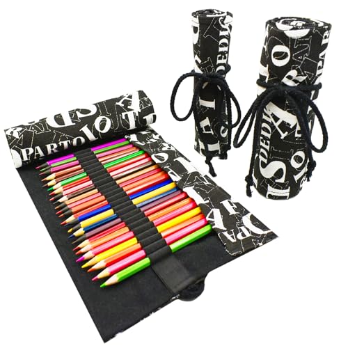 Lopenle Estojo para lápis de lona colorida com letras, organizador de lápis de enrolar para artista, adulto, armazenamento de viagem, com 72 compartimentos (letras)