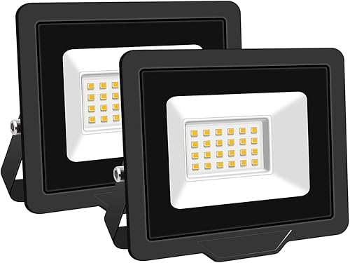 SKYWORLD Paquete de 2 luces LED de inundación para exteriores, 20 W 2000 LM, luz de día 4000 K, luz blanca cálida IP66 impermeable, iluminación
