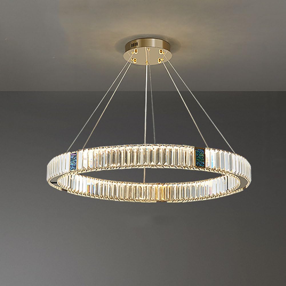 KXEcoLife LED Italian light luxury crystal chandelier, simple circle modern lamp, for living room bedroom dining lamps and lanterns,60cm