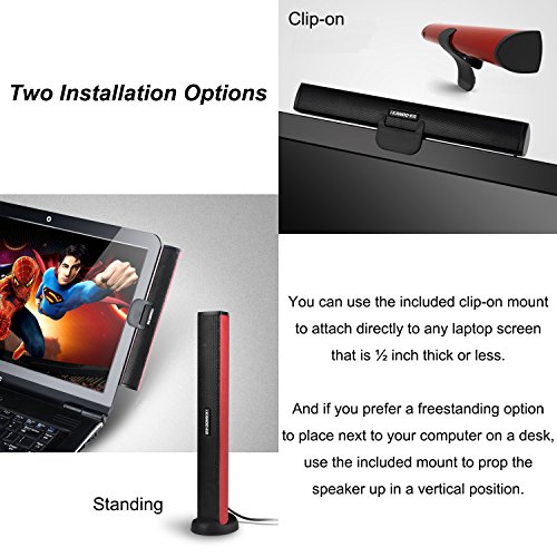 USB Powered Computer Stereo Speaker, Portable Mini Sound Bar for Windows PCs, Desktop Computer, Laptop - Black