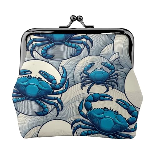 Pu Leather Buckle Coin Purse Sea-Blue-Crabs Girls Kiss-Lock Change Purse Wallets