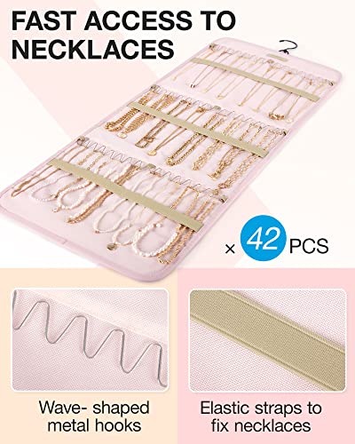 Image of BAGSMART Hanging Jewelry Organizer Necklace /Earring /Ring 2-Sided L Pink