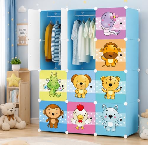 Image of EXVITO 12 Door Kids Plastic Wardrobe for Clothes, Foldable Plastic Almirah for Clothes, Collapsible Wardrobe for Storage, Baby Cupboard for Clothes, Storage Rack for Kids - Blue