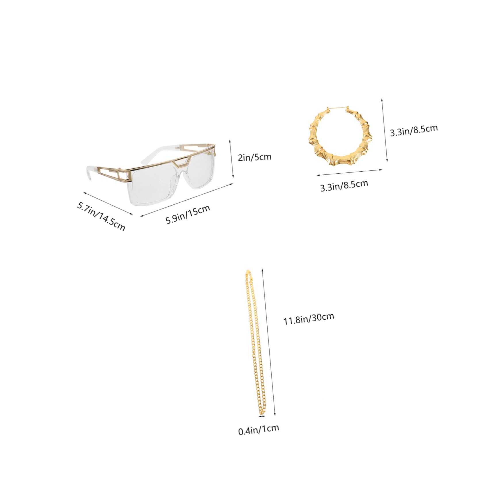 Toddmomy Hip Hop Costume Kit Fashion Jewelry Set Retro Glasses Necklace Bracelet