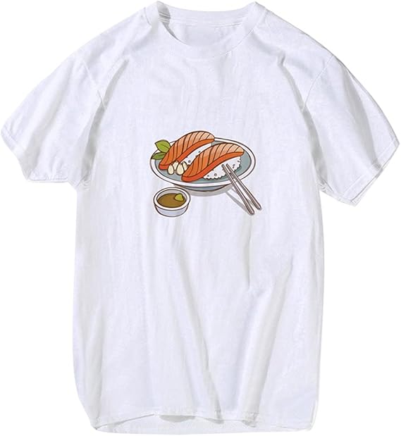 Amazon 漫画 寿司柄 カジュアル Tシャツ メンズ レディース 薄手 夏服 綿100 柔らかい 半袖しい 快適 無地 スポーツ 通気性 涼 ファッション Tシャツ カットソー 通販