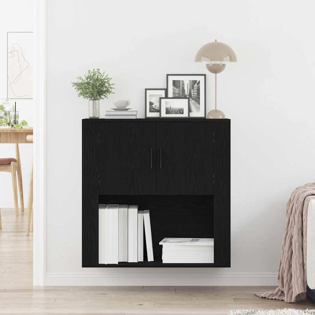 Meble ścienne dębowe czarne 80 x 33 x 80 cm z drewna inżynierskiego