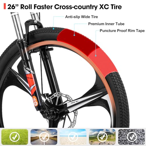 Image of HILAND Mountain Bike, 3 /6 /Multi-Spokes, 21 Speeds Drivetrain, Aluminum Frame 26 Inch Wheels, Disc-Brake Bike for Men Women Men's MTB Bicycle