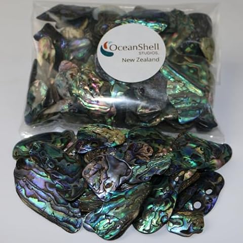 Abalone (Pāua) Shell Pieces-7.05oz Pack-for Crafts, Jewelry Making, Resin Art, Inlay, Home Decorations, Fishtank Supplies, DIY Projects - Satin, Small Size .60"- .98" (15-25 mm) 7.05oz (200grams) Cover
