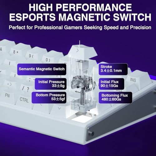 Hero 68 Gaming Tastatur Mechanisch,Hall Effect Magnetic Switch,0.01mm Einstellbare Betätigung Rapid Trigger,8000 Polling Rate (Weiß-Semantic Magnetic Switches) – Bild 4