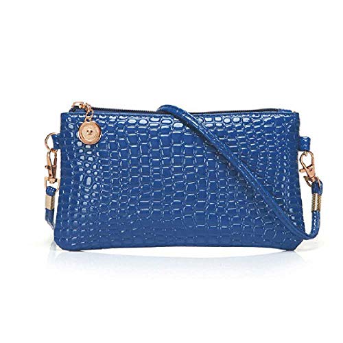wangtao Mujeres Candy Color Alligator Pattern Bag Bolsos Bolso De Hombro Tote Pequeño Ladies Dress Accessories Azul