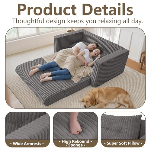 Image of HABUTWAY 41.3 inch Loveseat Boneless Couch, 4-in-1 Convertible Sofa Bed, Plush Fur Folding Futon Sofa Bed Couches with a Pillow for Living Room, High-Density Foam Support, No Assembly Required, Grey