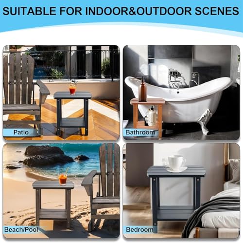 Wideluck KC-SIDE TABLE-806 Adirondack Side Table, Double Outdoor Side Tables 16.5 Inch Solid End Tables, Small Outdoor Coffee Table Porch Table Pine Wood Weather Resistant thumb #3