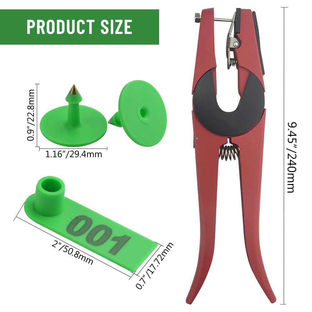 WMYCONGCONG 1-100 numeri di plastica bestiame etichetta per orecchie con etichetta per animali verde e 1 applicatore per etichette auricolari per pecore di capra (verde)