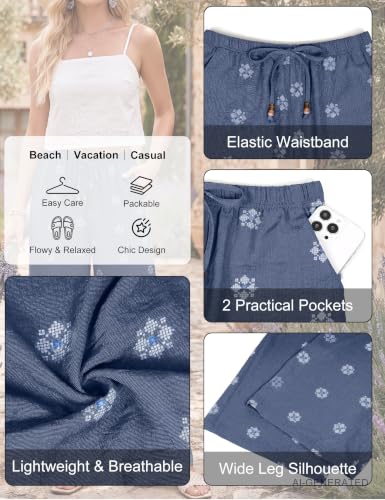 Image of Blooming Jelly Womens Boho Pants Beach Flowy Wide Leg Palazzo Pants Summer Floral Trousers Vacation Outfits