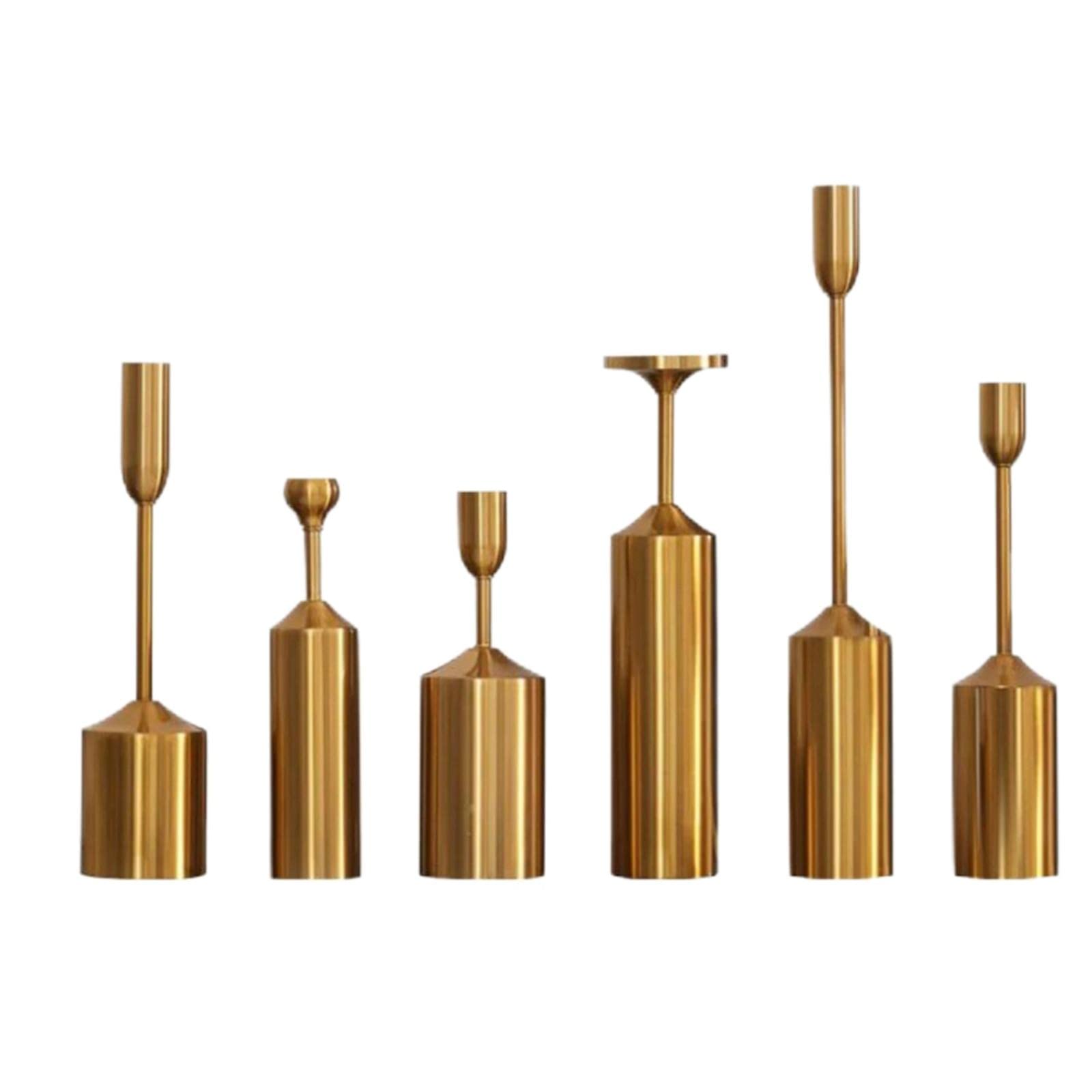 Portavelas Decorativos de Aluminio Dorado Juegos de Candelabros para Velas Cónicas Diseño Elegante Y Anticorrosivo Adecuado para Regalos, Juego de 6, Individual