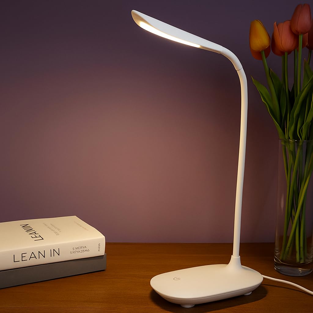 LED Desk Lamp with USB Charging, 3 Brightness Levels, Flexible Neck, Touch Control, Night Light Mode, White-image-21