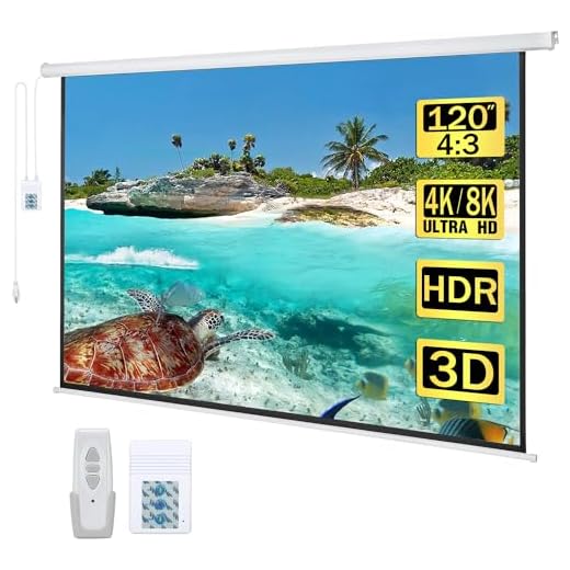 Kayle 120" Motorized Projector Screen Electric Diagonal Automatic Projection 4:3 HD Movies Screen for Home Theater Presentation Education Outdoor Indoor W/Remote Control and Wall/Ceiling Mount (White)