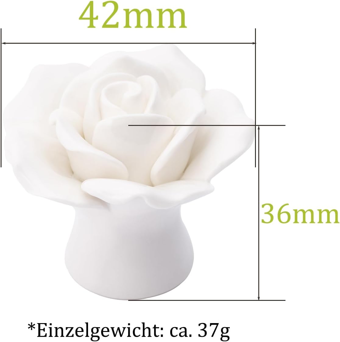 NAKUPENDA 4Pcs Ceramic Rose Cabinet Knobs Rose Flower Furniture Knobs Ceramic Kitchen Cabinet Dresser Pulls Handles for Wardrobe Cupboard Closet Room Dresser Armoires (White)