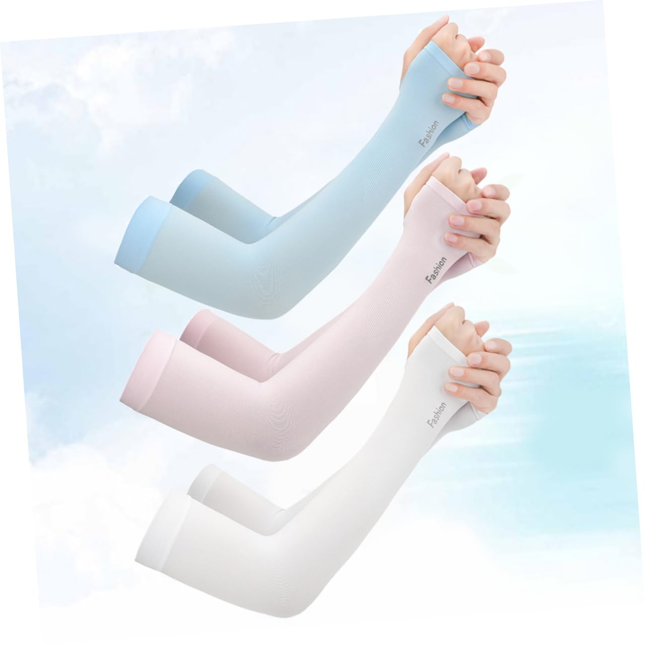 GOOHOCHY 3 Pairs Sun Protection Sleeves Cooling Cuff Arm Guard Uv Blocking Elbow Guard Sleeves for Men Women Skid-proof Design (sky)