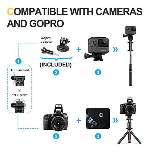 Humixx 4-in-1 Selfie Stick Tripod Professional Pocket Lightweight Heavy Duty Aluminum Tripod Stand with Bluetooth Remote Shutter Compatible with iPhone Samsung Android Cellphone Camera GoPro - Thumbnail 6
