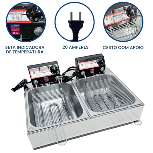 Fritadeira Elétrica Industrial 2 Cubas 10L - Grandes Quantidades em Frituras - Profissional (220volts) - Imagem 2