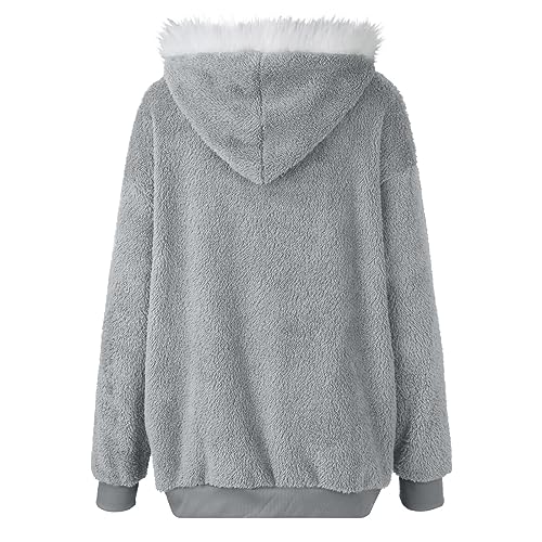 Fuzzy Fleece Jackets for Women Plus Size Hoodies Fall Winter Coats Color Block Patchwork Cardigan Coat with Pockets
