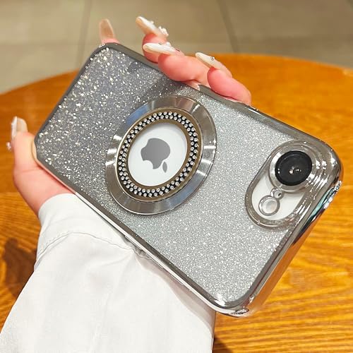 Image of Misscase for iPhone 16e Magnetic Glitter Case Compatible with MagSafe,Full Protection Slim Shockproof Anti-Scratch Case with Camera Lens Protector Logo View Dust-Proof Cover for Women Silver