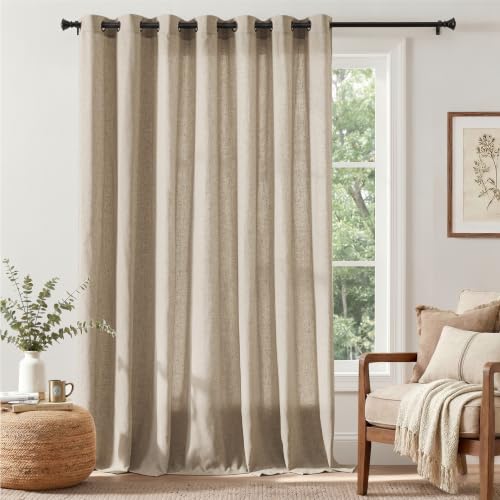 Image of jinchan Linen Curtain Room Divider 100 inch W x 96 inch L Grommet 1 Panel Set Taupe