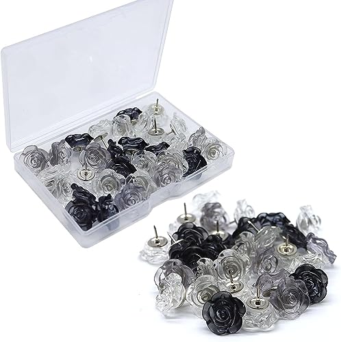 Ink Flower Push Pins 30 Pcs Cute Decorative Push Pins for Cork Board Ink Color Rose Thumb Tacks for Wall Bulletin Board Travel Map or Photo Floret Tacks Home Office Supplies Accessories