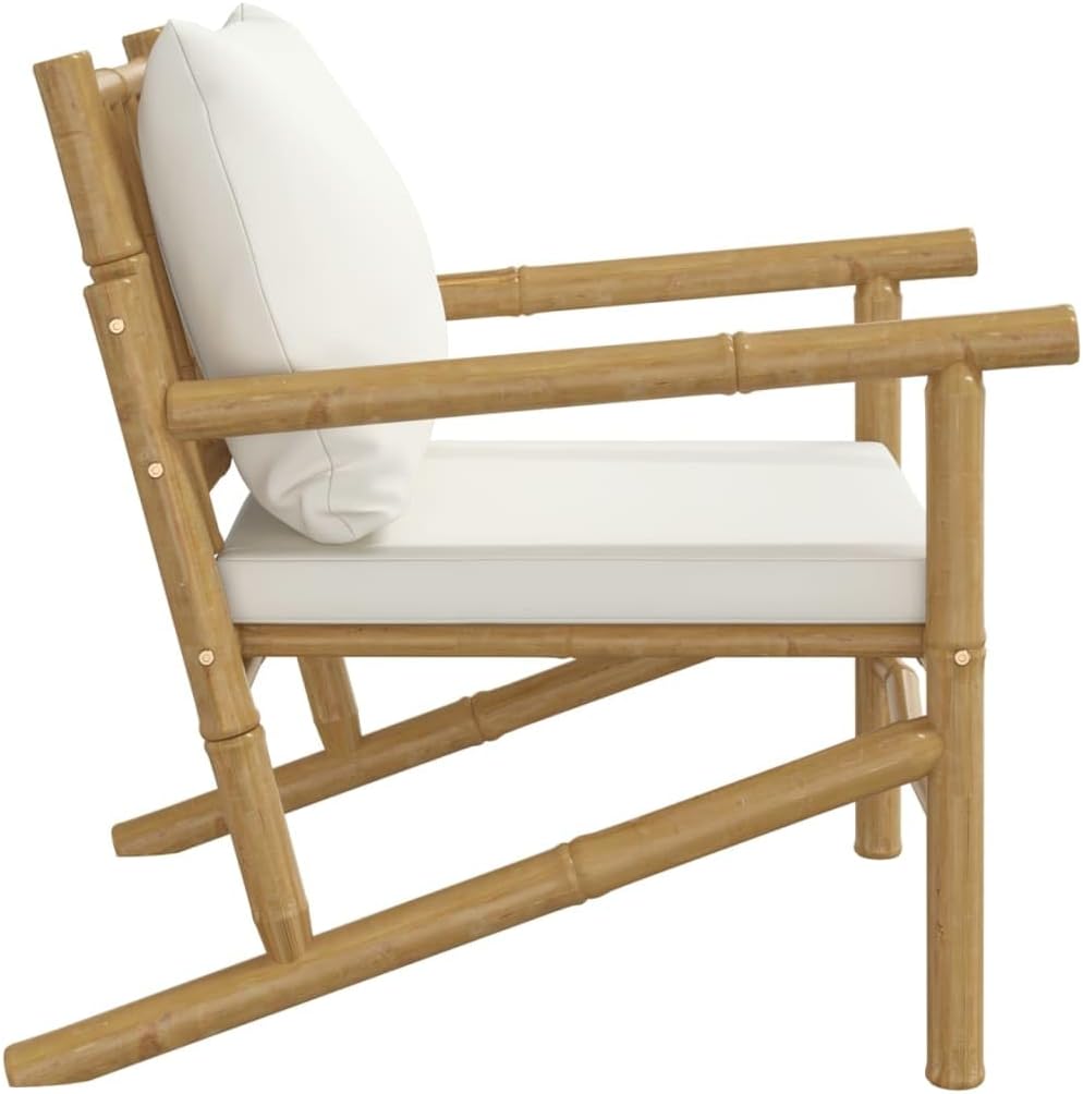 Outdoor Loveseat Set of 2 Cream Bamboo Chairs w/Cushions 29.5x24.8x29.1 in Weather-Resistant Patio Sectional for Balcony Garden and Poolside
