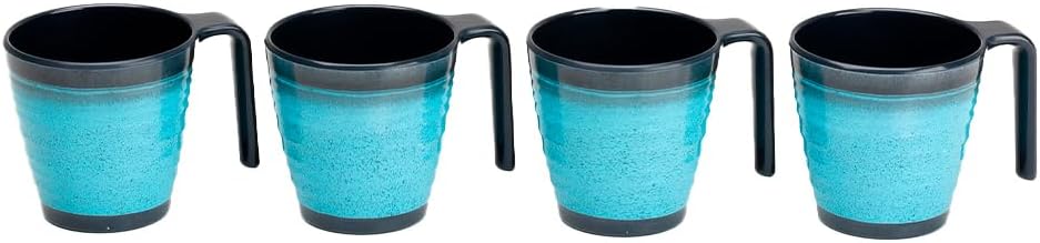 Flamefield Granite Aqua Melamine Stacking Mugs - 4-Piece Set, Nature-Inspired Design, 350ml, Durable & Space-Efficient, Break-Resistant, Perfect for Indoor & Outdoor, Dishwasher Safe