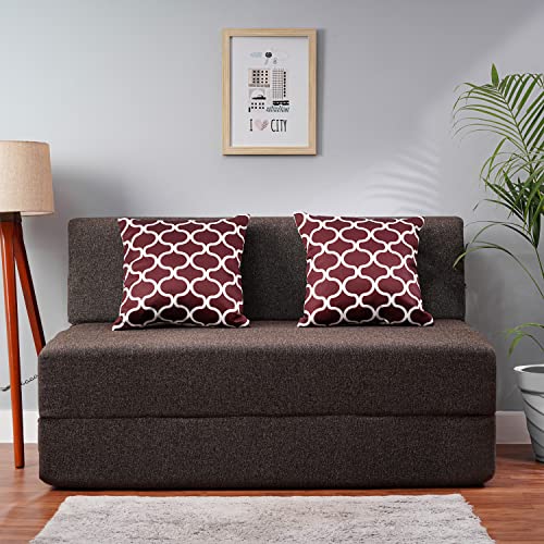 Image of Convertible Fabric Sofa Cum Bed | Foldable Double Foam & Washable Cover with Cushions | Modern Design Use Living Room & Guest Room (Coffee-Multi-Oval, 4X6 Ft)