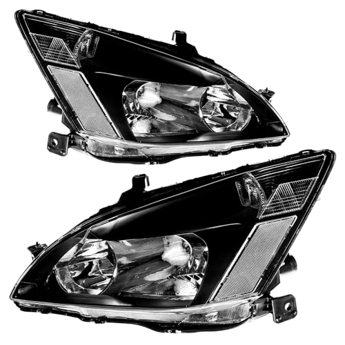 Torchbeam Headlights Assembly Compatible with 2003 2004 2005 2006 2007 Honda Accord OE Style Headlamp Replacement Black Housing Clear Reflector Driver & Passenger Side