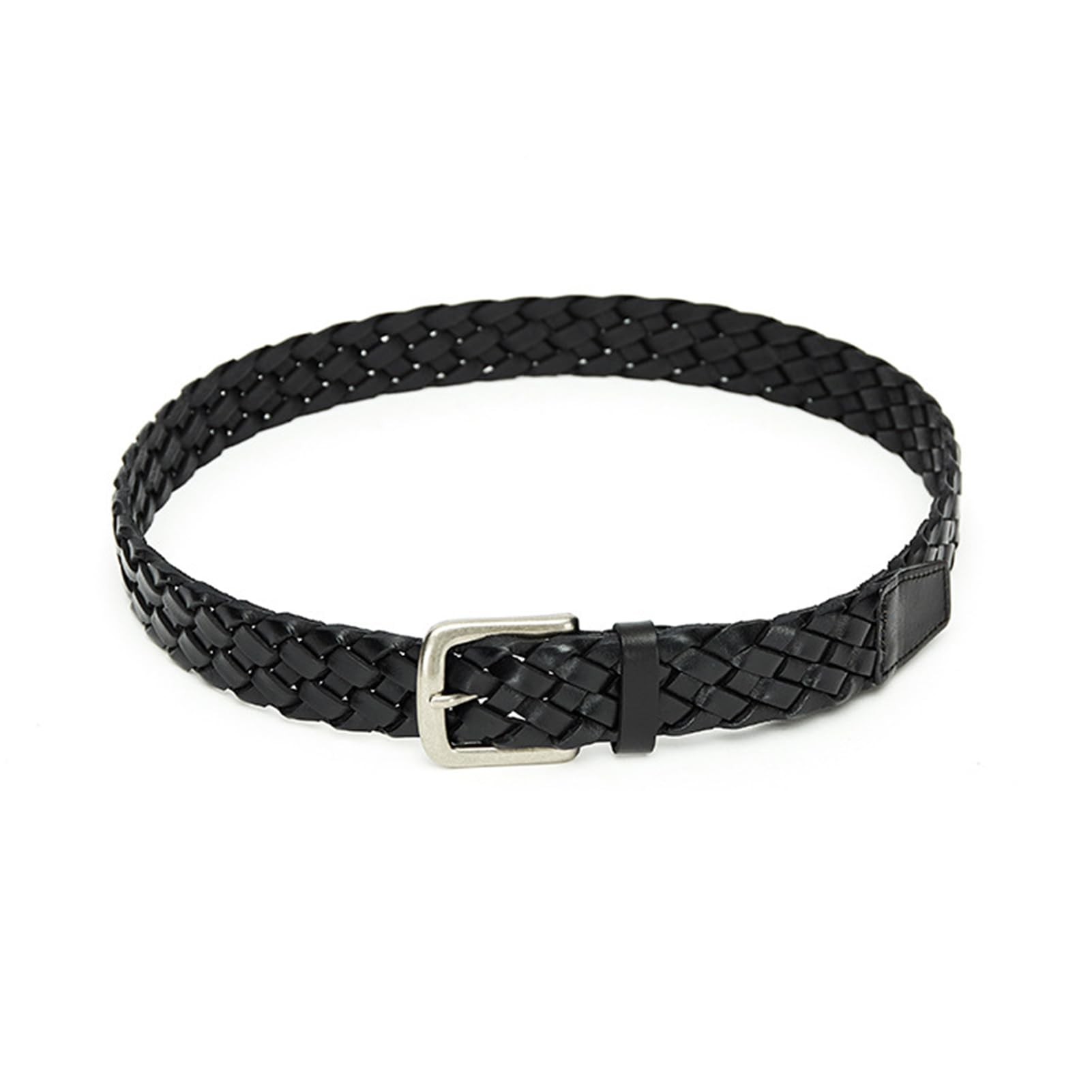 Genérico Mujer Cinturón Trenzado 3,5cm De Ancho Cinturones De Piel De Vacuno con Hebilla Plateada para Vestidos, Vaqueros, Faldas Y Pantalones(110cm/43, Black)