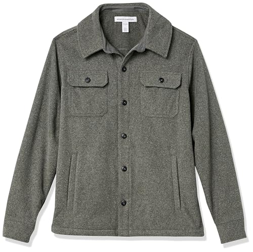 Amazon Essentials Herren Langärmlige Polarfleece-Hemdjacke Für Den Winter, Dunkelgrau Meliert, M