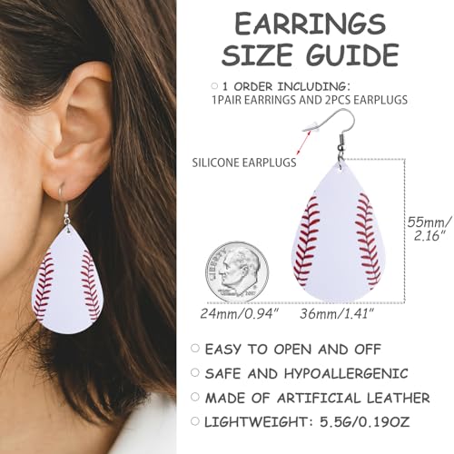 Baseball Earrings for Women Leather Teardrop Dangle Drop Jewelry Outfits Accessories2