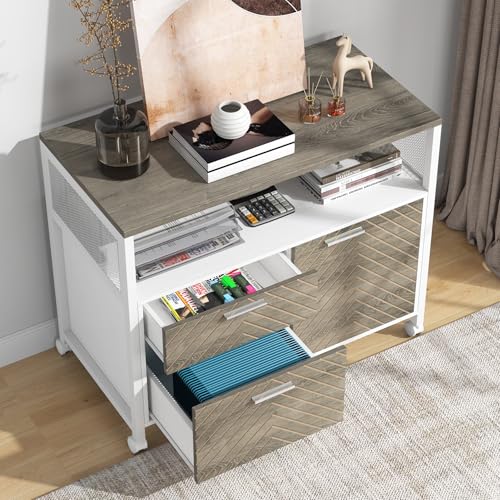 Image of Tribesigns L Shaped Desk with Drawer Cabinet, 63 inch Executive Computer Desk and lateral File Cabinet, 2 Piece Home Office Furniture with Drawers for Hanging File, Doors with Locks (Dark Oak, 63-inches)