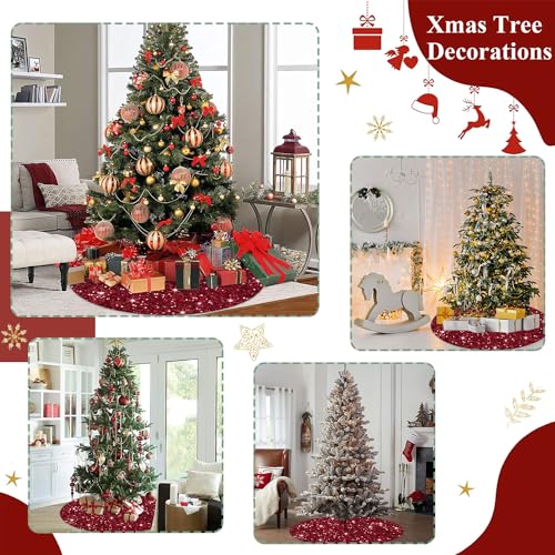 image for FUHSY Burgundy Christmas Tree Skirt Velvet Glitter Sequin Tree Skirt 3