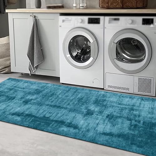 Tapis de couloir bleu foncé 70x400 cm abstrait antidérapant et lavable