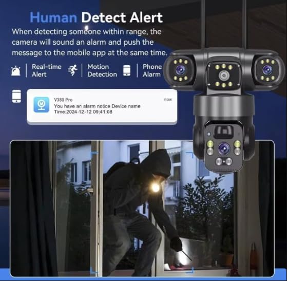 Image of DDLC 3 Lens Solar Powered Outdoor Security Camera | WiFi PTZ Camera for Home | Pan Tilt Zoom | Night Vision | Motion Detection | Mobile App