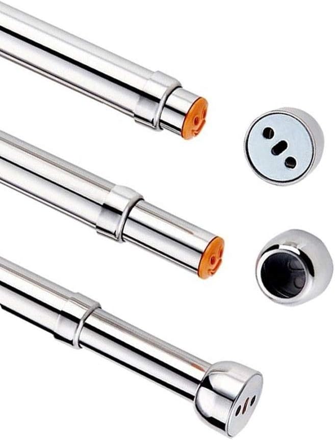 Punched Smiley Telescopic Rod, Wooden Closet Clothes Rail, Stainless Steel Hanger, Thickened, Flanged Seat (Size : 85-155cm) ()