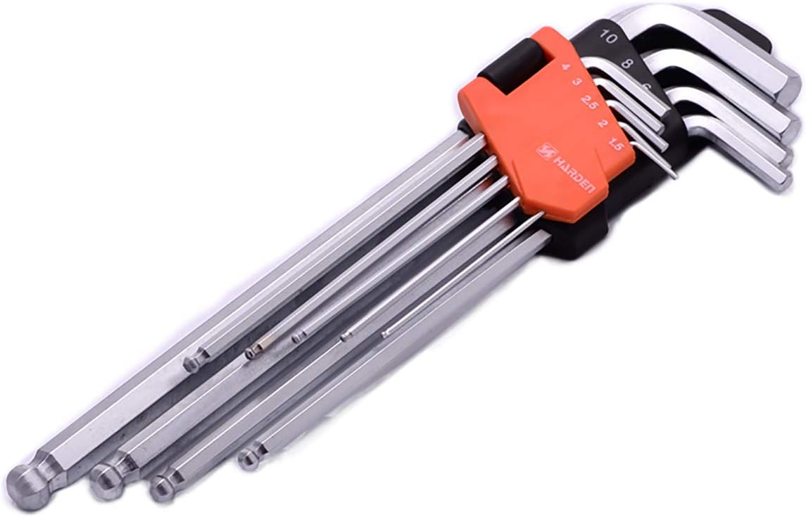 - Harden 9PCS Professional Long Ball Key Wrench - Made of S2 Steel, Surface Matte, Non-Slip, Strong Grip, Durable, Plastic Clip - 540609