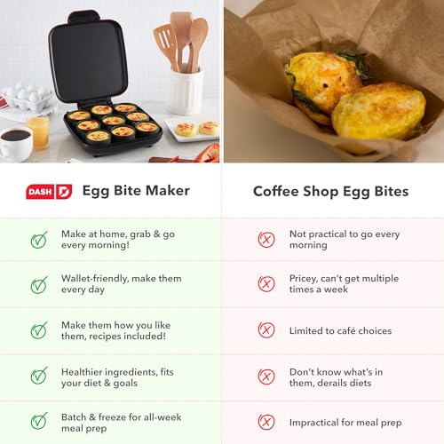 Image of Dash Sous Vide Style Family Size Egg Bite Maker for Breakfast Bites, Sandwiches, Healthy Snacks or Desserts, Keto & Paleo Friendly (9 Servings), Red, 9 Egg Bites