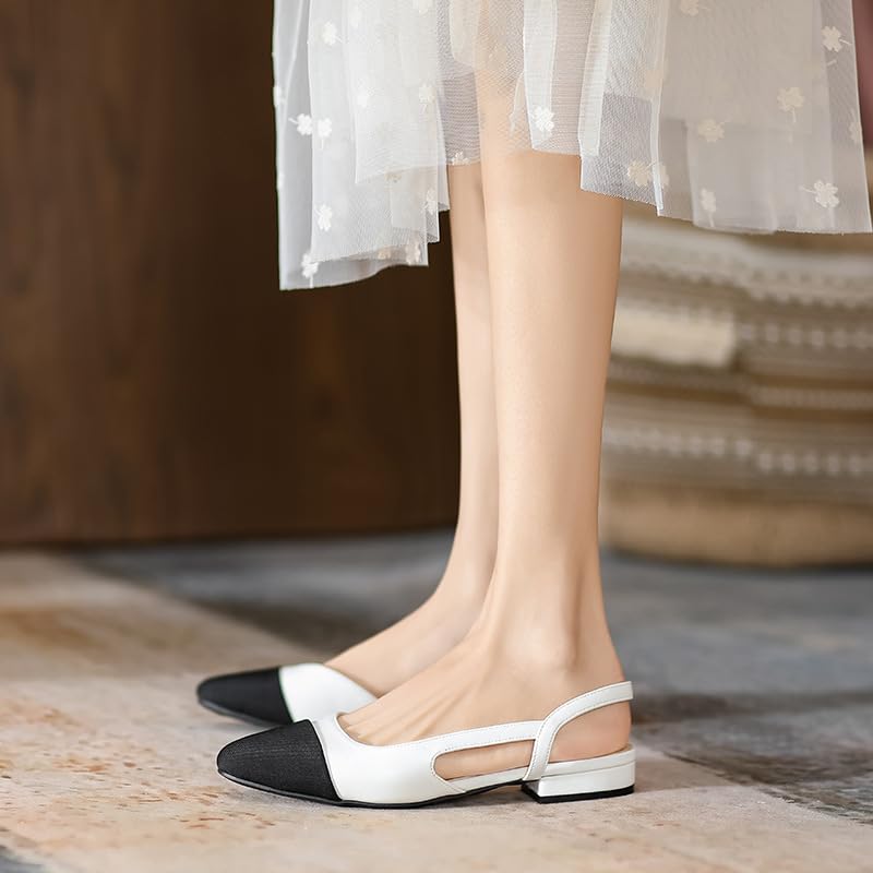 Slingback Flat for Women Square Pointed Toe Two Toned Flats Dress Wedding Work Business Office Low Heel Pumps for Women Shoes2