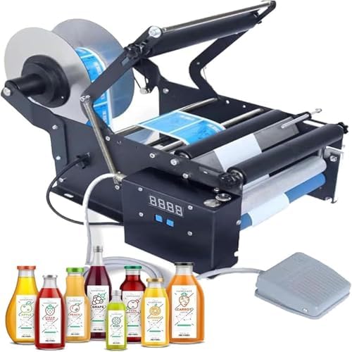 Semi-Automatic Electric Plastic Bottle Labeling Machine, Adjustable Height ≤200mm, Foot Pedal Operated Sticker Applicator, Efficient Label Printer for Packaging