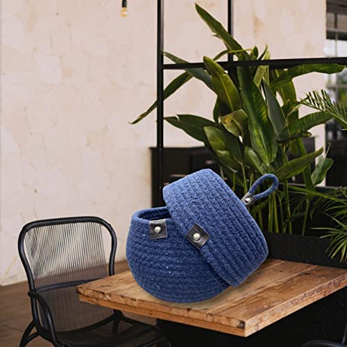 Image of Multi-Purpose Essential Jute Basket With Lid Storage Baskets For Bathroom Living Room & Kitchen | Organizer Box | Storage And Organizer Box (Navy Blue)