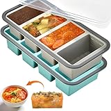 2 Pack Silicone Soup Freezer Containers with Lids, Soup Freezer Mold, Ice Trays for Freezer, Ice Cube Tray for Storing 250mL/125mL Broth, Soup, Leftovers, Sauce, Makes 8 1-Cup Portions Cubes