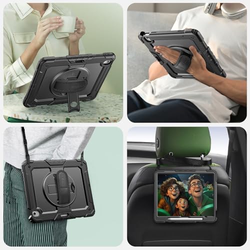 Image of SEYMAC for iPad Air 13 Inch Case M4 / M3 / M2 (2026 /2025 / 2024), Heavy Duty Shockproof Protective Case with Screen Protector, 360 Rotating Stand, Hand /Shoulder Strap and Pen Holder, Black