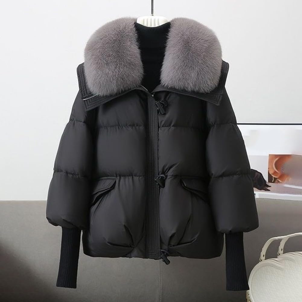 Cappotto invernale da donna, spesso, caldo, trapuntato, con colletto a risvolto, effetto piumino, per il tempo libero, outdoor, nero, M-2XL
