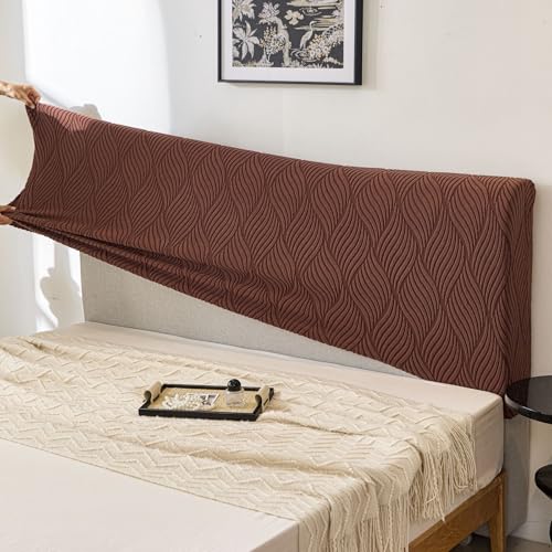 Image of HOMETHREADS Stretchable Lycra /Velvet Headboard Cover | Soft, Dust-Proof & Wrinkle-Resistant Bed Back Protector | Fits Leather, Wooden & Fabric Bedsides | for 2ft to 3.3ft Beds (Brown,90x65cm)